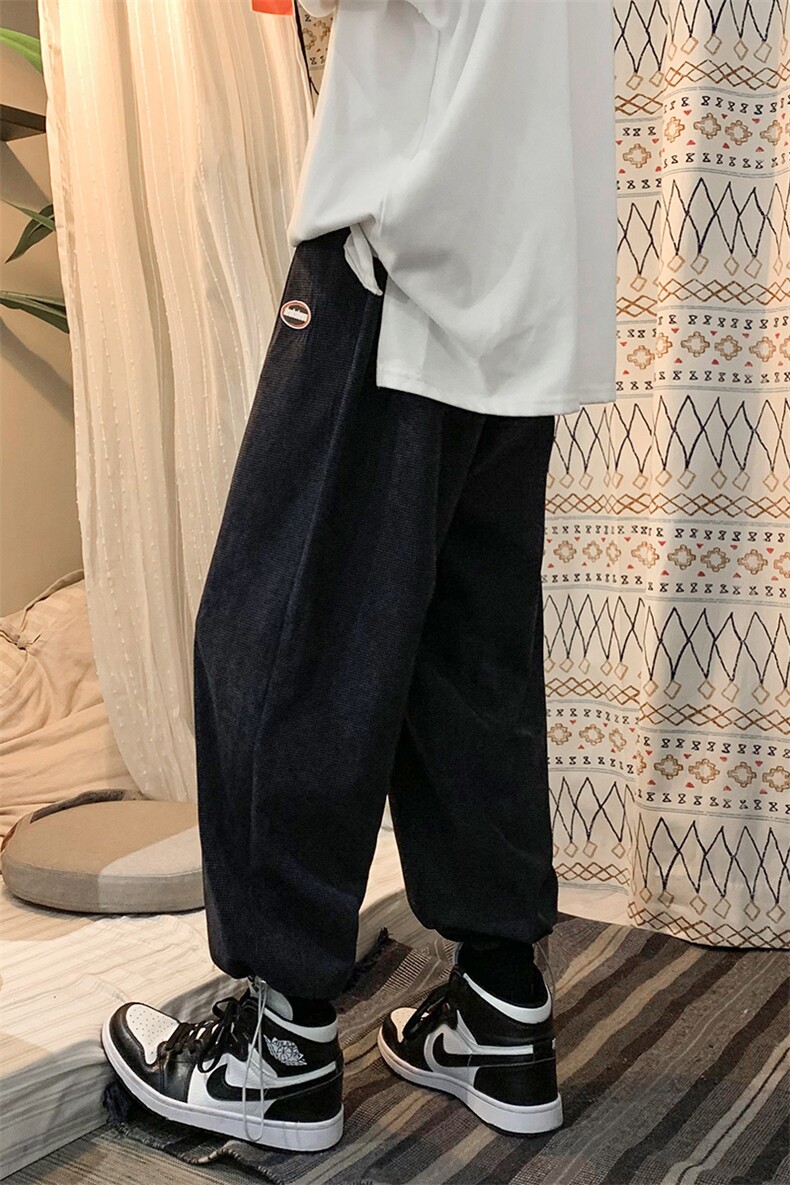 港风2024秋冬新款百搭宽松抽绳束脚运动休闲潮牌裤子2103-55控69,男装休闲裤,星座914-3