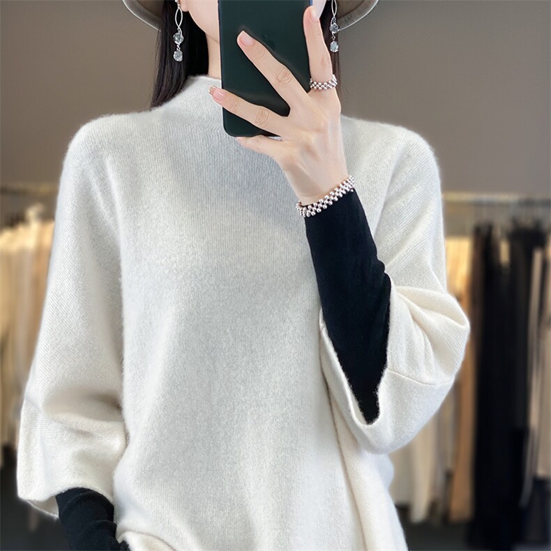 2025年秋季新款百搭半高领蝙蝠袖,女装羊毛衫,丽特绒