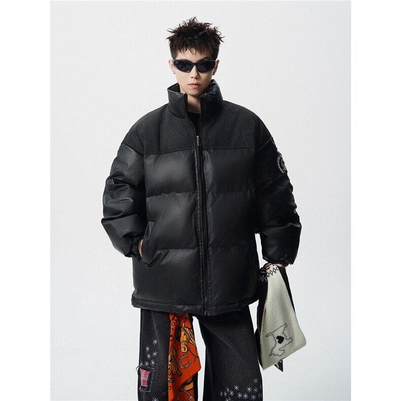 PU皮棉服冬季宽松港风棉衣立领冬装棉袄PM01-P115限168抖音控178,男装棉衣,电商B370