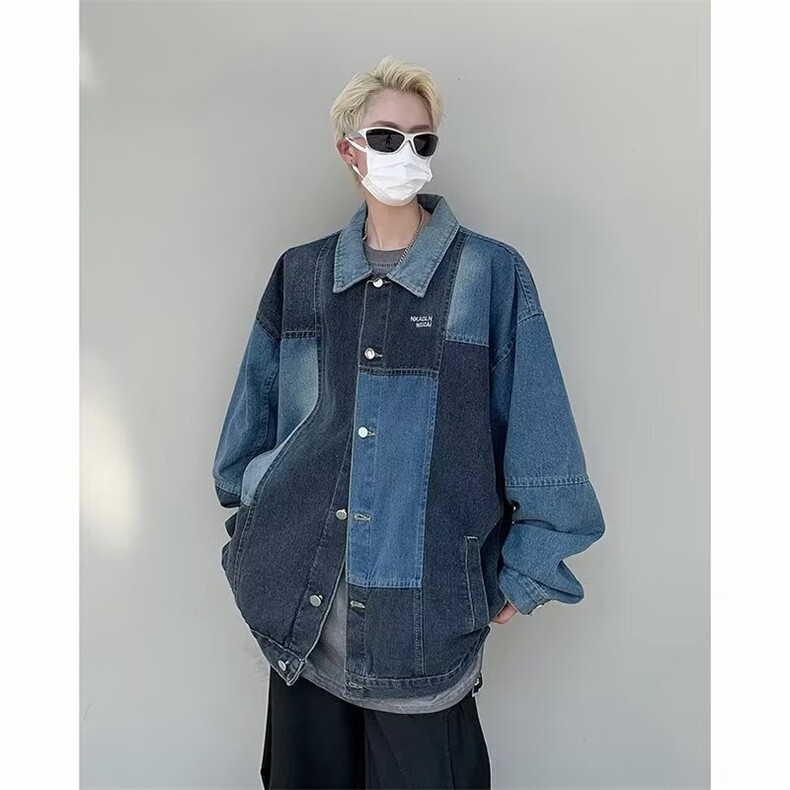 1506/QY80850/P44日系复古不规则设计感休闲宽松做旧水洗翻领外套,女装短外套,星座1506