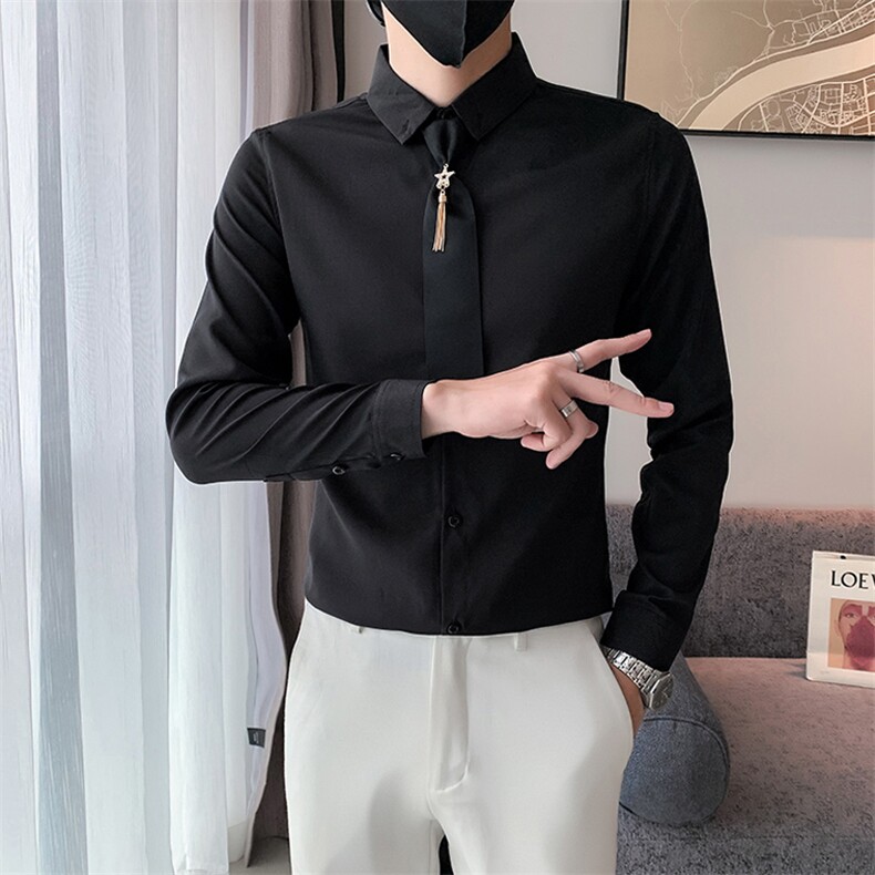 B216CS68P452025秋装新款纯色长袖衬衫送同款领带社会风,男装衬衫,电商B216（原B302）