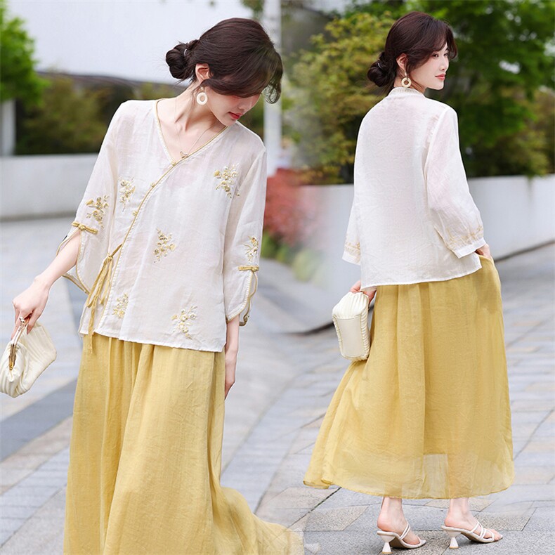 苎麻套装女夏2026新款宽松休闲时尚减龄棉麻阔腿裤两件套，女装套装/套裙，鑫源服饰