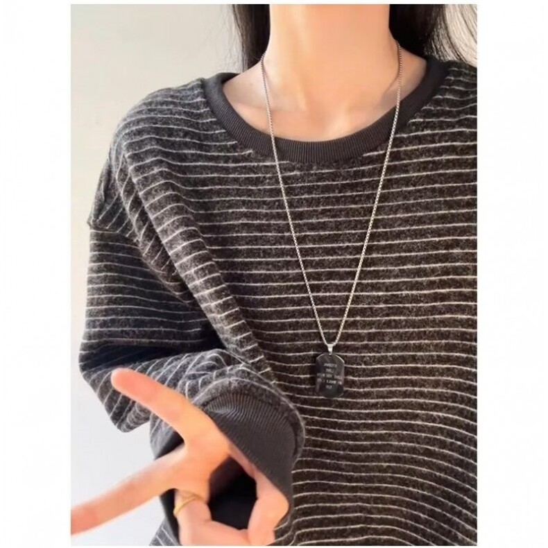 韩系慵懒条纹圆领卫衣女秋季新款设计感宽松显瘦百搭休闲长袖上衣,男装卫衣,星座506A
