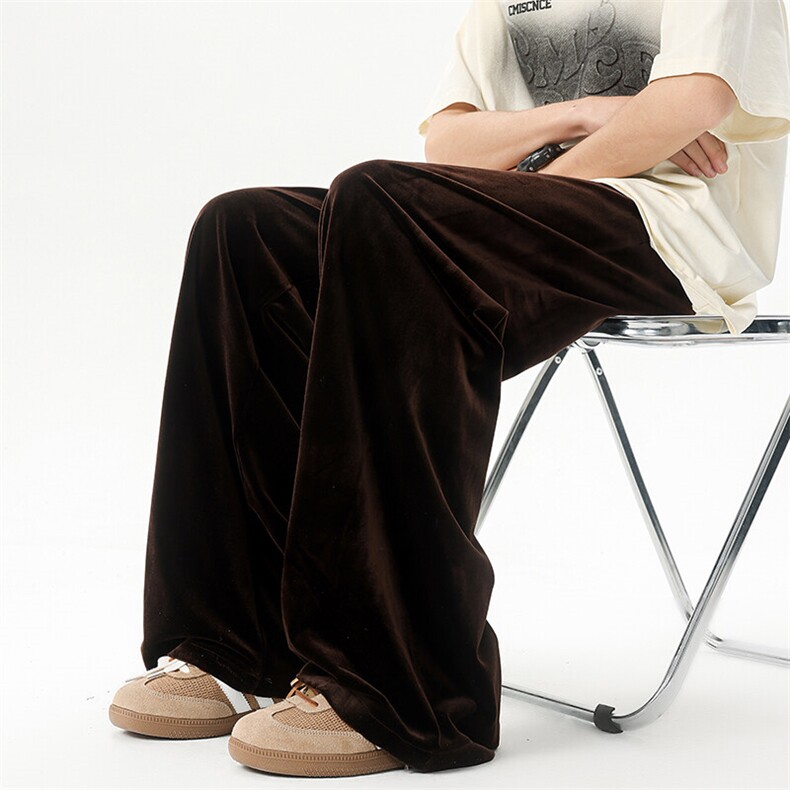 8XL-M加绒美拉德宽松金丝绒阔腿裤垂感拖地裤K993P55加绒65控78,男装休闲裤,电商D206-1