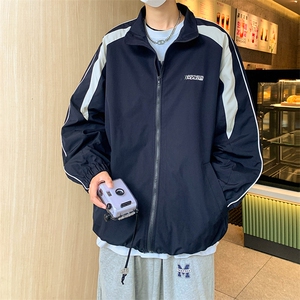 港风秋款男夹克字母刺绣条纹拼接休闲冲锋衣外套JK196 P60图片