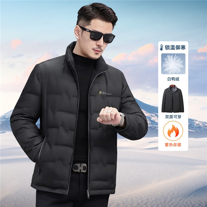 2025新款中年休闲双面穿羽绒服外套男士冬款休闲羽绒服夹克图片