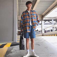春季格子衬衫男女士长袖美式复古潮牌痞帅防晒外套潮流ins衬衣服，男装防晒衣，星座506A