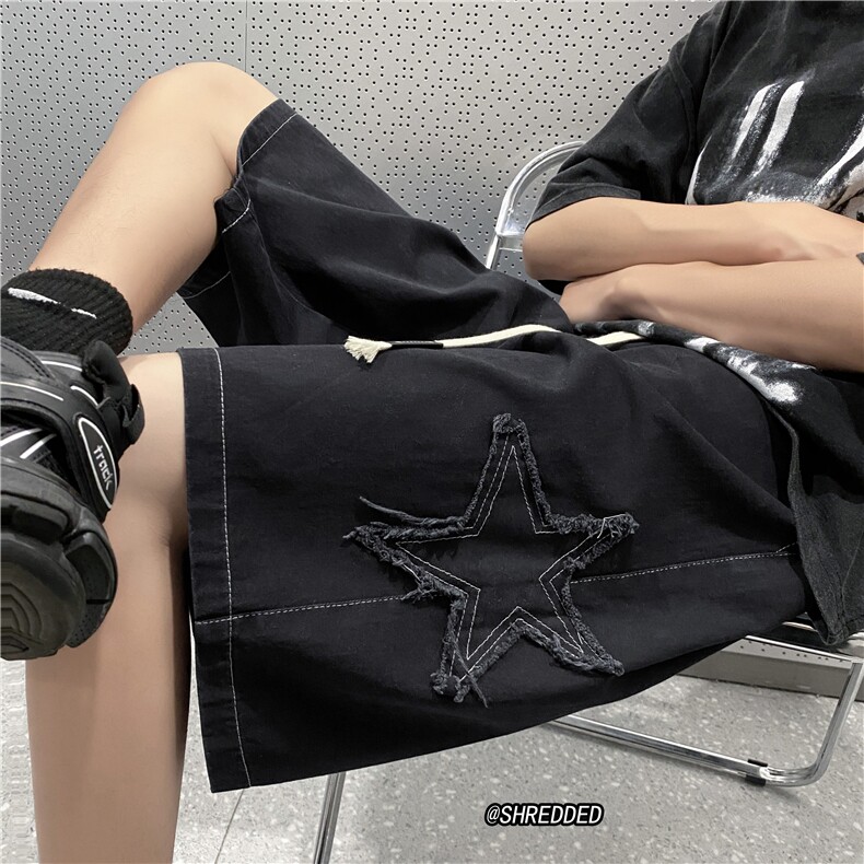 工装潮流宽松系带短裤百搭星星磨毛五分裤B315-K23286-p45控65,男装休闲裤,电商B315