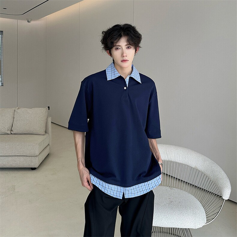 假两件短袖男款夏季潮牌衬衫拼接t恤美式学院风polo衫T555-P40,男装Polo衫,星座308B-1