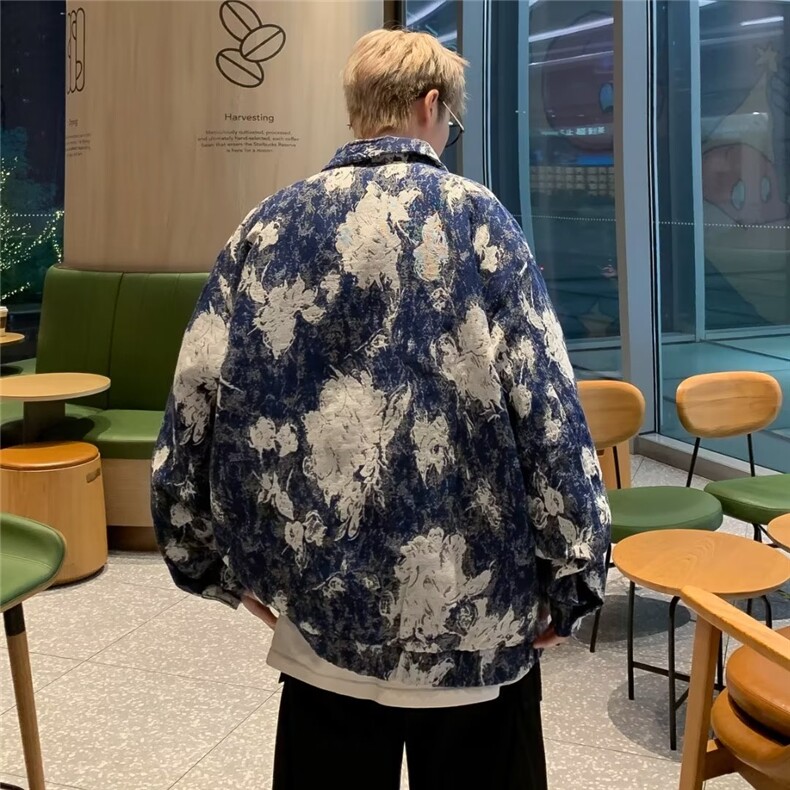 美式潮牌复古花卉面料外套男宽松休闲百搭街头潮流夹克~WY8535,男装夹克,星座601-2
