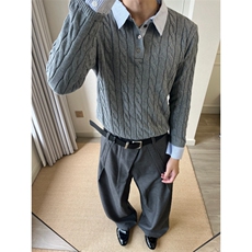 网图~老钱风抖音质量假两件polo领毛衣针织衫W1573/特P56，男装Polo衫，电商B350