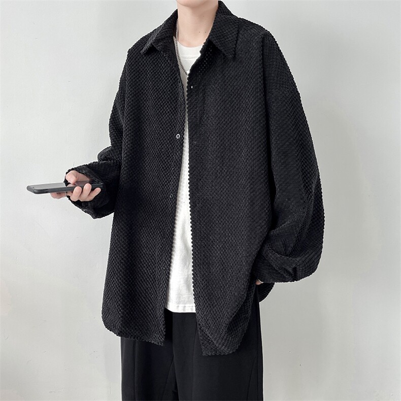 港风宽松菠萝绒厚款长袖衬衫男D312-KD555-P50,男装衬衫,电商D312-1