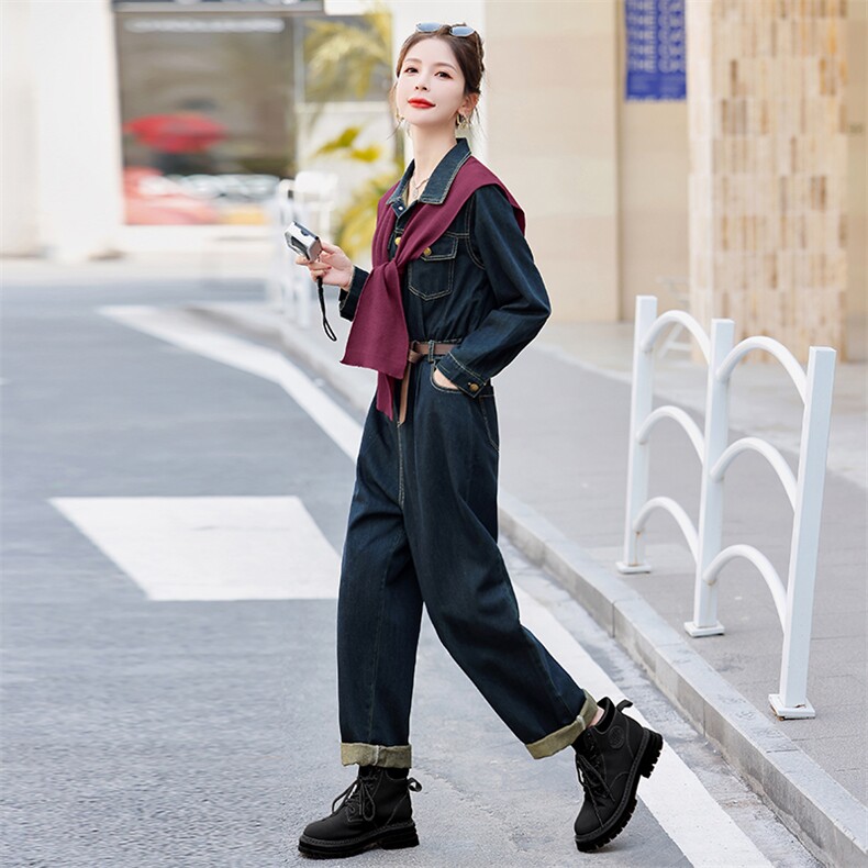 欧货休闲工装牛仔连体裤潮2025早春新款女流行减龄高级连衣裤,女装连体裤,瑶迪依秀