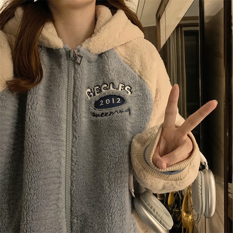C547-P120加绒加厚女新款羊羔绒中学生毛毛外套棉服可爱棒球服,男装棉衣,星座911-2(原星座613-2）