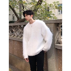 早秋穿搭针织衫外套男装高级感海毛毛衣宽松慵懒圆领打底衫潮流，男装T恤，星座506A