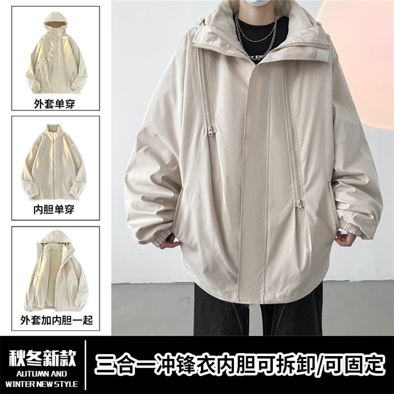 Z318/P100可拆卸加绒三合一防水冲锋衣（外套内胆拉链可拉在一起,男装夹克,电商A141