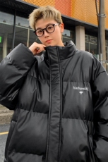 特P110无差价冬新oversize复古刺绣字母棉衣男设计感PU皮棉服M46，男装棉衣，电商A001-1