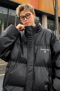 特P110无差价冬新oversize复古刺绣字母棉衣男设计感PU皮棉服M46图片