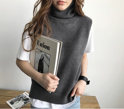 时尚百搭女士秋冬高领无袖针织马甲宽松显瘦舒适仿羊毛背心图片