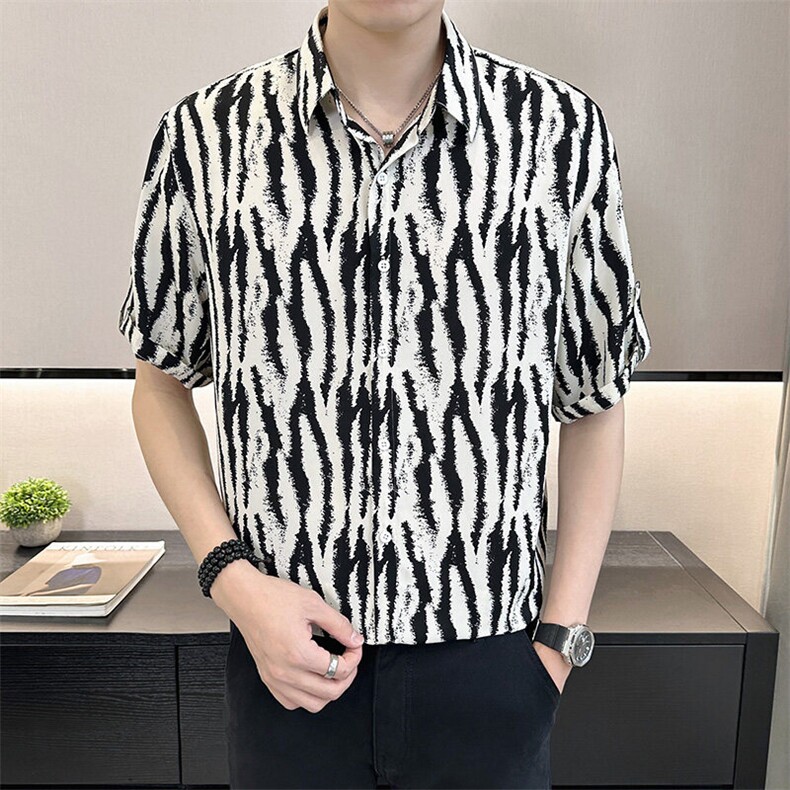 店主风~大码男装夏季斑马纹中袖衬衫  C211/P40图片