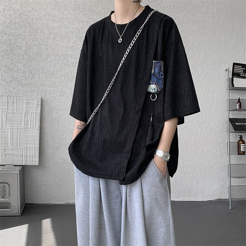 T10121-特批30控58百搭小熊吊坠冰丝短袖T恤夏季新款高品质大码,男装T恤,电商A059