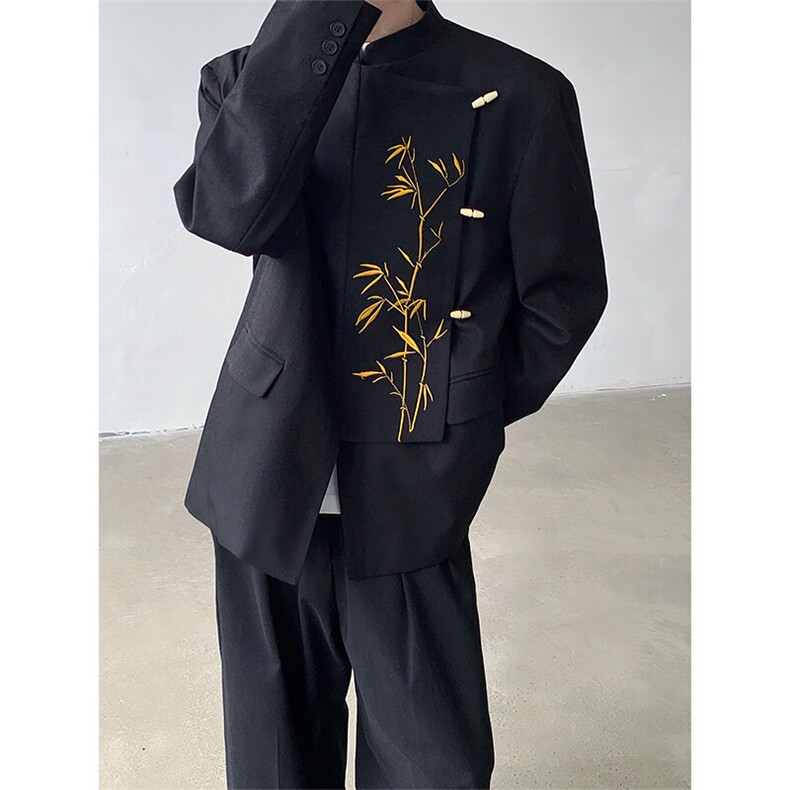 现货！25新中式TR重工刺绣喜服礼服金竹报喜立领西服xz91-p145，男装西服，电商B288