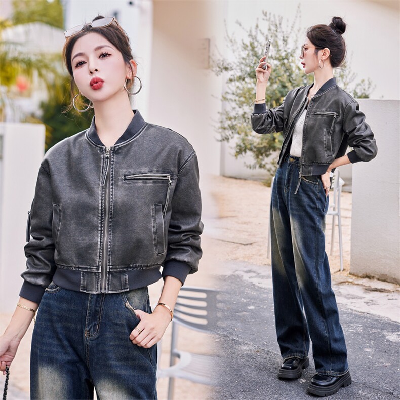 机车皮衣外套女2025秋秋新款休闲时尚帅气工装小个子pu皮夹克上衣,女装短外套,意芙