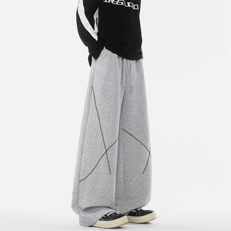8XL-M直筒卫裤男宽松撞色哈苏线休闲运动裤设计感长裤子K9175P48,男装休闲裤,电商D206-1