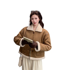 新款麂皮绒皮毛一体外套送包包2C010-2579-P175-K258，女装短外套，2C010