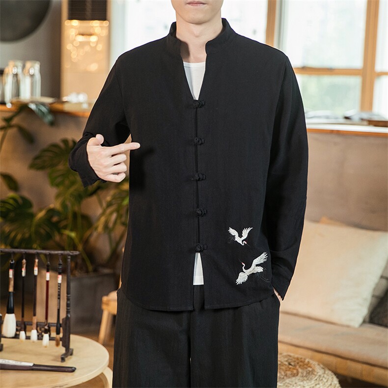 2021风男棉麻长袖衬衣中式刺绣大码盘扣衬衫QT6005-C610,男装衬衫,星座1112-5（原712-5）