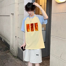 抖音得物高品质二开240克宽松纯棉美式潮牌插肩袖拼接短袖T恤，男装T恤，电商A486