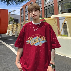可48小时发货支持抖音得物来样二开美式满天星亮片短袖T恤MTX646，男装T恤，电商A486-1