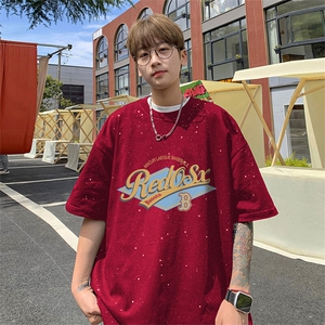 可48小时发货支持抖音得物来样二开 美式满天星亮片短袖T恤MTX646图片