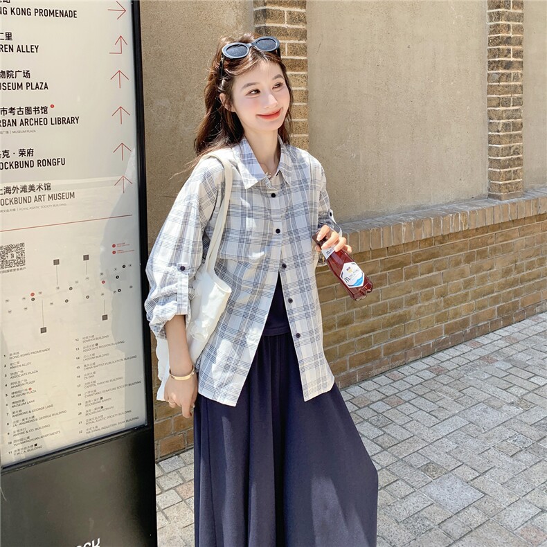 档口现货2025女装新款春秋休闲格子衬衫三件套p170-k248,女装套装/套裙,2C266