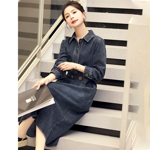 牛仔连衣裙女小个子2023春秋新款时尚独特高级感气质收腰衬衫裙子图片