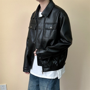 现货短款机车皮衣外套男宽松休闲痞帅皮夹克A351-AP2468-P105图片