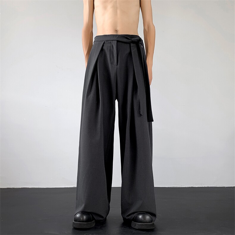 秋季新款设计感阔腿西裤暗黑小西裤坠感黑色裤XZ211-1-K2343-P60，男装西裤，星座211-1