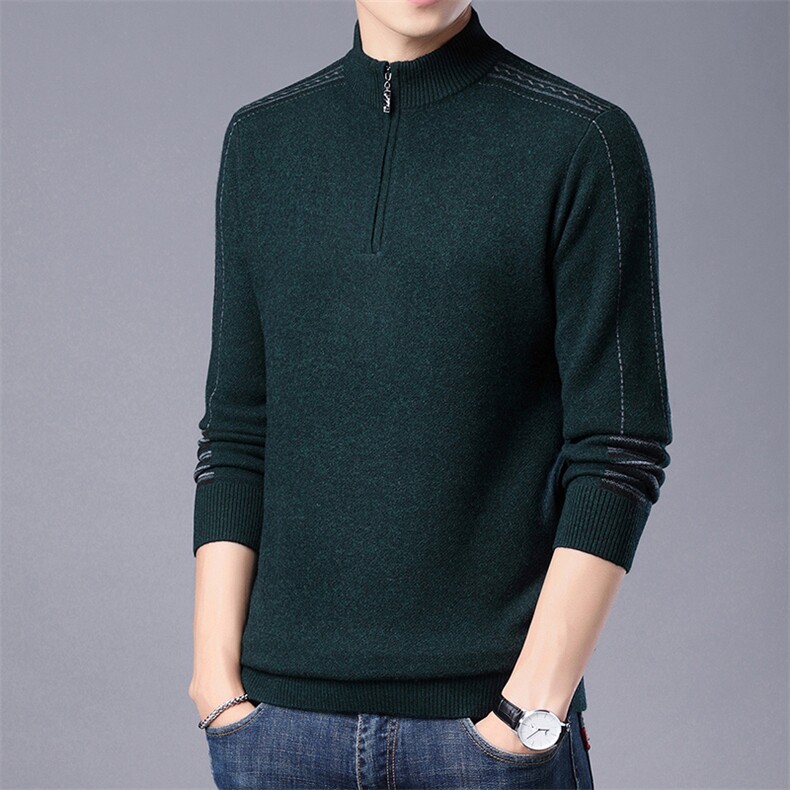 CM12067钱塘2020-2中年男士商务休闲冬季开衫半高领羊毛衫P190,男装针织衫/毛衣,钱塘207-2