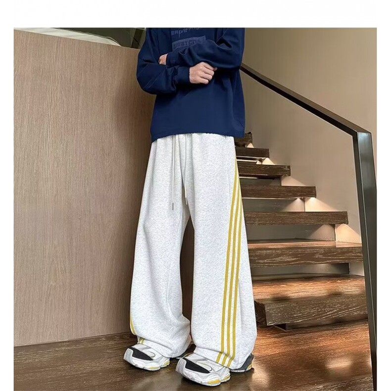 复古撞色条纹运动卫裤男款春季美式阔腿裤宽松弯刀裤子,男装休闲裤,星座506A