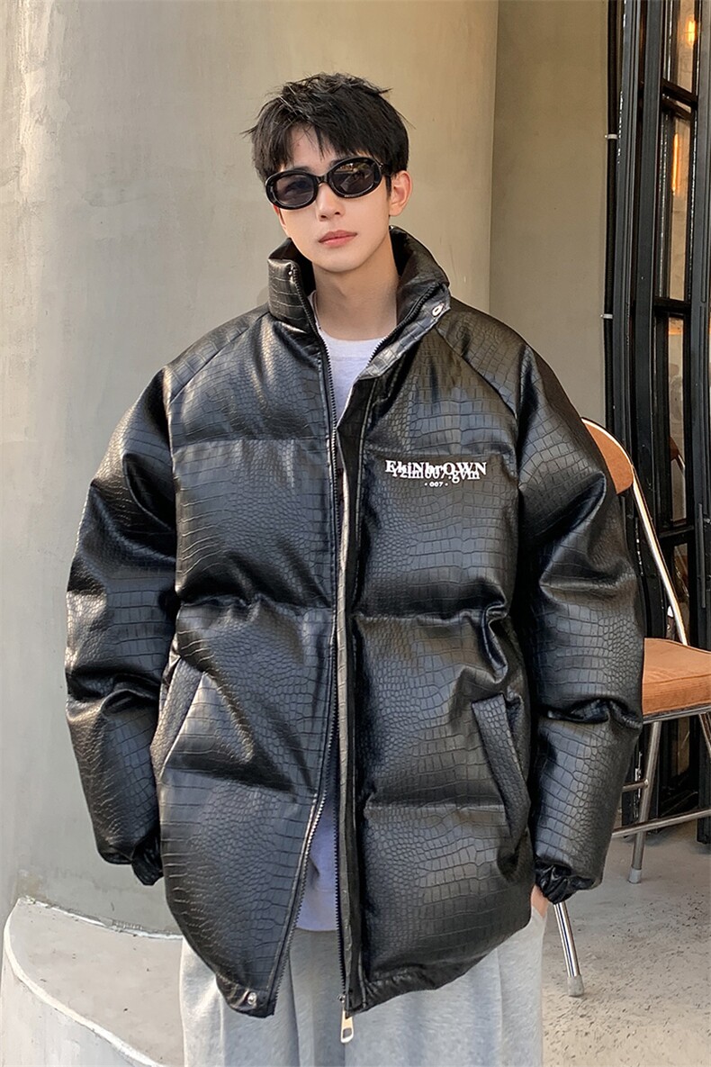 港风鳄鱼纹棉衣男手塞棉夹克PU皮棉服外套男8507P120控158,男装棉衣,星座226-1