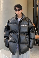 港风鳄鱼纹棉衣男手塞棉夹克PU皮棉服外套男8507P120控158，男装棉衣，星座226-1