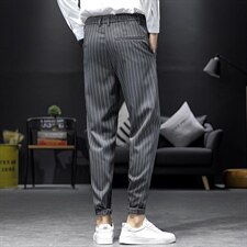 新款男士休闲裤修身男青年时尚潮牌流行纽扣腰帅气长裤Y682-P35，男装休闲裤，电商A128