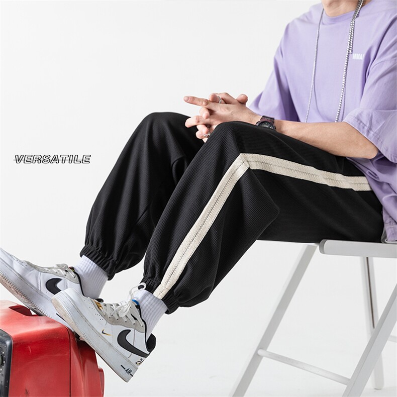 2023夏新款无影墙华夫格男织带宽松大码休闲束脚九分裤K23659-P40图片