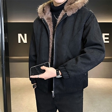 座山雕加绒加厚麂皮绒外套男士冬季连帽保暖棉衣B338-5836-P175，男装棉衣，电商B338