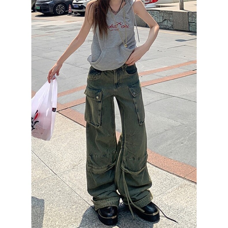 设计感工装牛仔裤女宽松显瘦铆钉高腰辣妹直筒阔腿裤NA97,男装牛仔裤,星座1116A（原606A-3）