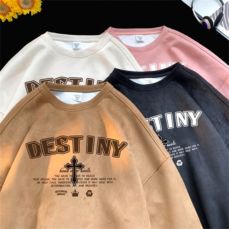 电商DSA028-LPWYP734100聚酯P35新款麂皮绒印花圆领卫衣男限48，男装卫衣，电商A028