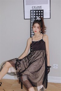 现货ceelphy浪漫网纱撞色不规则裙摆吊带,女装背心吊带,ceelphy