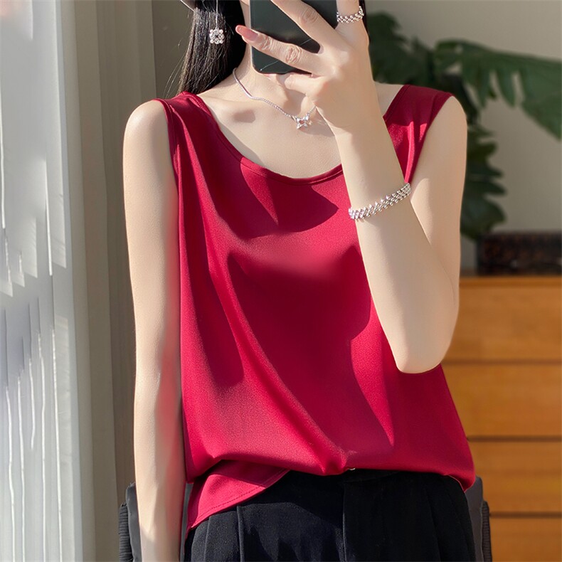 优雅气质吊带背心女夏季纯色内搭上衣简约百搭显瘦无袖T恤打底衫,女装背心吊带,绒宛羊绒