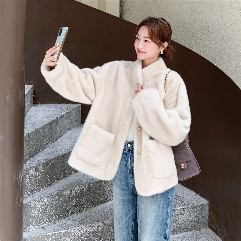 高级感轻奢小香风立领仿水貂毛绒环保皮草女冬季保暖毛毛大衣外套,女装棉衣/棉服,维壹