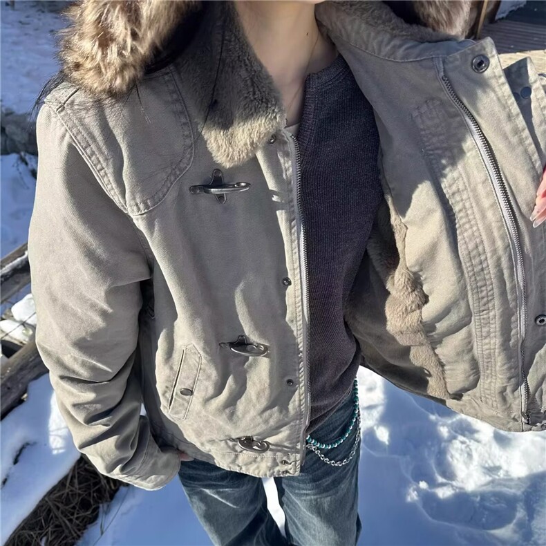 座山雕解构拼接飞机扣男女复古做旧短款外套LH328P110,女装短外套,星座1112-1